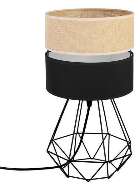 Stolní lampa Juta, 1x jutové/černé textilní stínítko, d