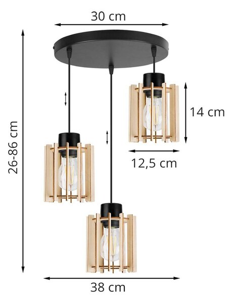Závěsné svítidlo Timber 7, 3x dřevěné stínítko