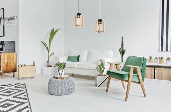 Závěsné svítidlo Timber 7, 2x dřevěné stínítko