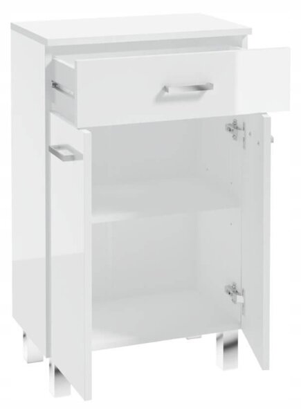 Skříňka stojící Deftrans bílá lesklá 80x50x30 cm 2 dvířka 1 šuplík