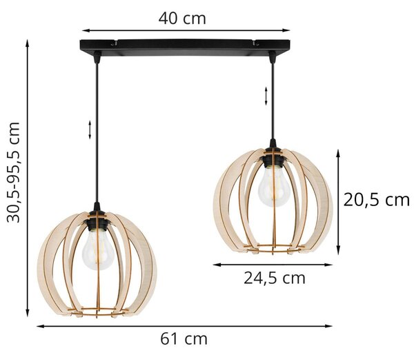 Závěsné svítidlo Timber 9, 2x dřevěné stínítko