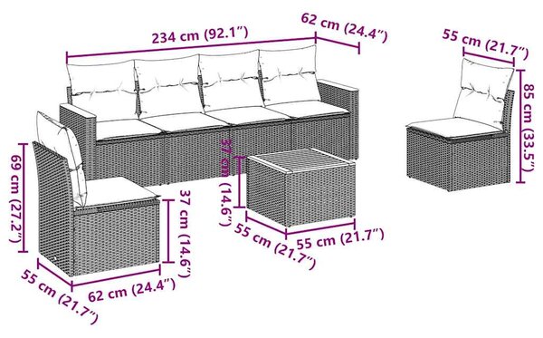 7dílná zahradní sedací souprava s poduškami černá polyratan