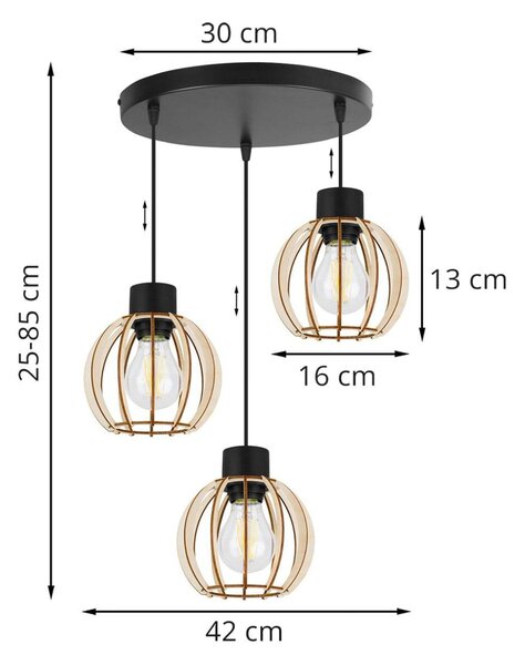 Závěsné svítidlo Timber 8, 3x dřevěné stínítko