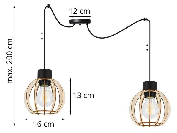 Závěsné svítidlo Timber Spider 8, 2x dřevěné stínítko