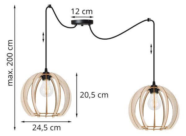Závěsné svítidlo Timber Spider 9, 2x dřevěné stínítko