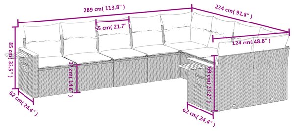 9dílná zahradní sedací souprava s poduškami černá polyratan