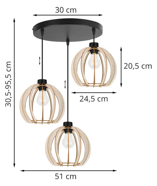Závěsné svítidlo Timber 9, 3x dřevěné stínítko