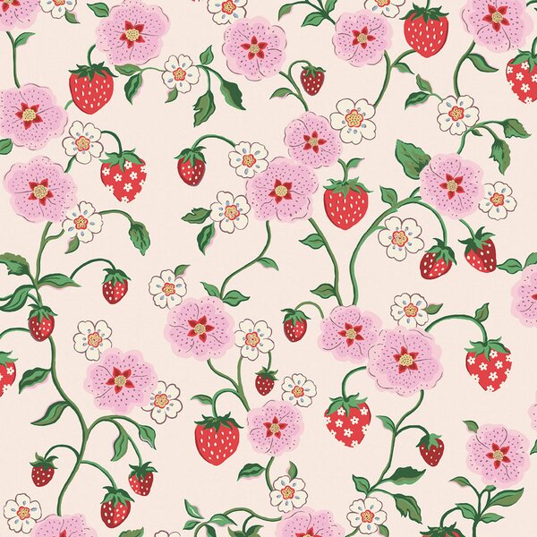 Vliesová tapeta na zeď, krémová, květiny, jahody, 125531, Cath Kidstone