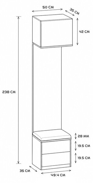 TP Living Předsíňová stěna se zrcadlem Haga 1L2S 50 cm kašmír