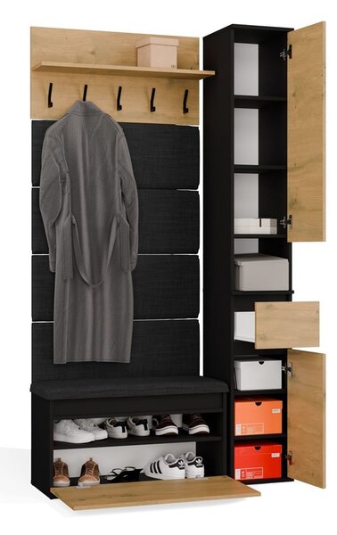 TP Living Předsíňová stěna se skříní Lior 110 cm černá/dub Artisan