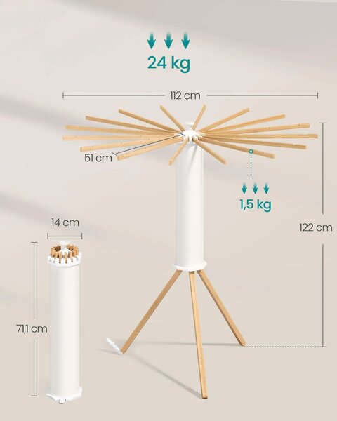 SONGMICS Otočný sušák na prádlo Liony 112 cm bílý/hnědý
