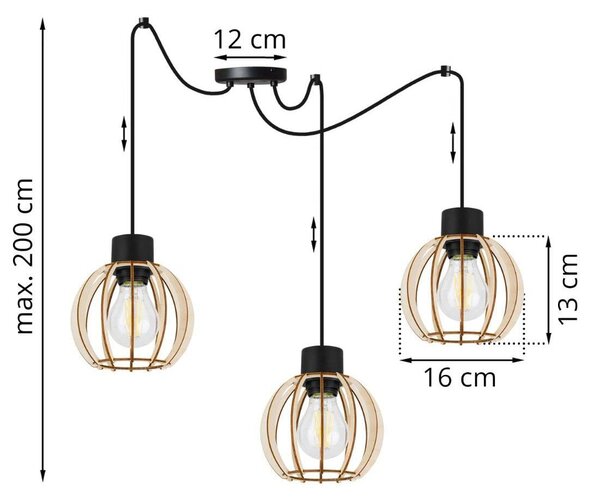 Závěsné svítidlo Timber Spider 8, 3x dřevěné stínítko