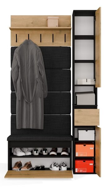 TP Living Předsíňová stěna se skříní Lior 110 cm černá/dub Artisan
