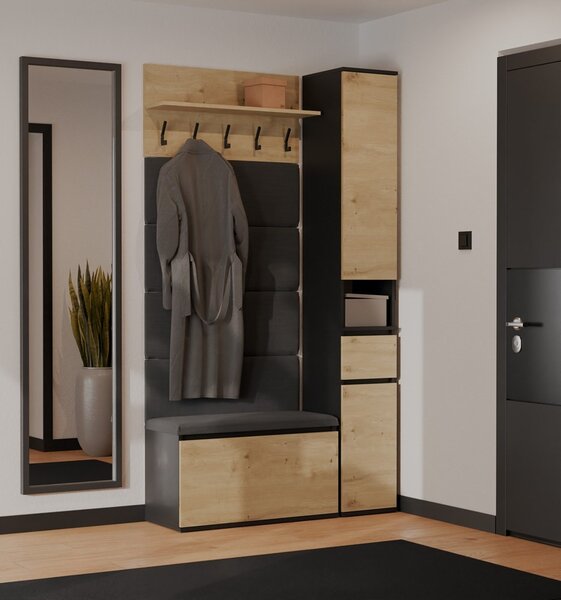 TP Living Předsíňová stěna se skříní Lior 110 cm černá/dub Artisan