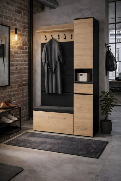TP Living Předsíňová stěna se skříní Lior 110 cm černá/dub Artisan