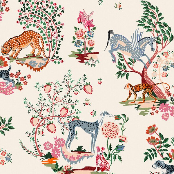 Vliesová tapeta na zeď, krémová, rostliny, zvířata, 125527, Cath Kidstone