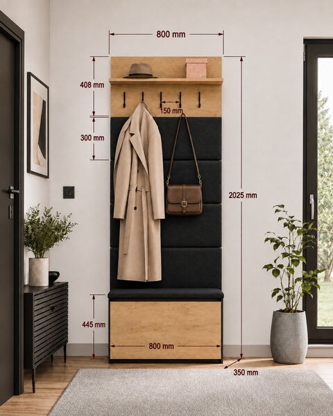 TP Living Předsíňová stěna Lior 80 cm černá/dub Artisan II