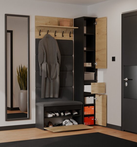 TP Living Předsíňová stěna se skříní Lior 110 cm černá/dub Artisan