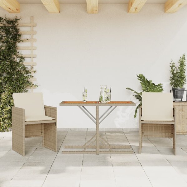3dílný bistro set s poduškami béžový polyratan