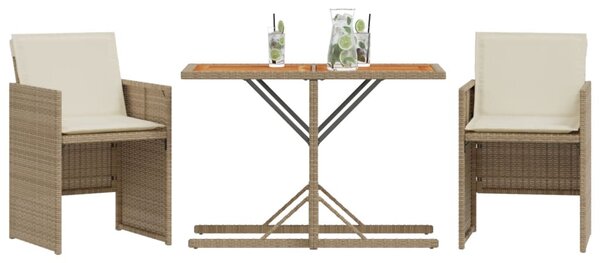3dílný bistro set s poduškami béžový polyratan