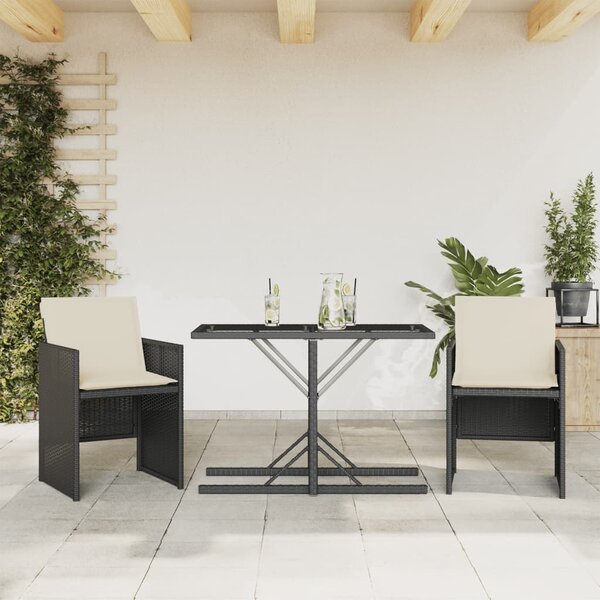 3dílný bistro set s poduškami černý polyratan