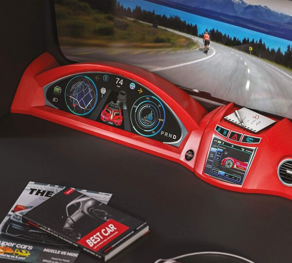 Multifunkční psací stůl Rally s nástavcem - červená/černá
