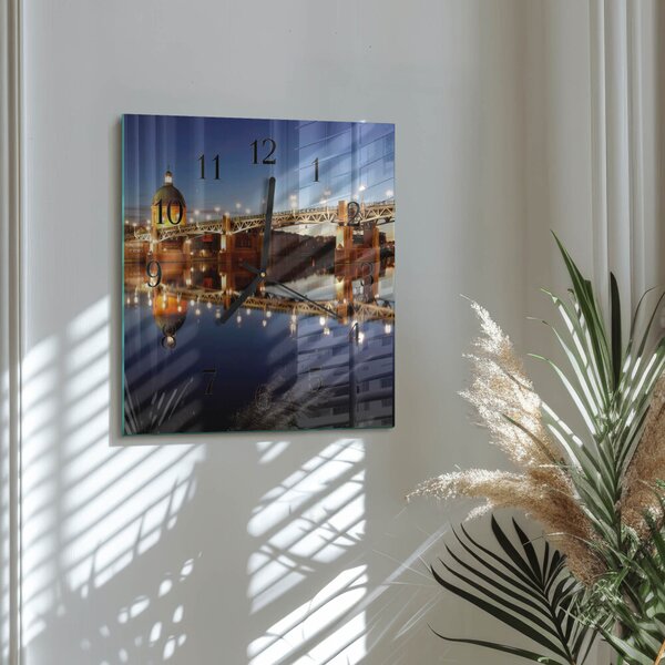 Skleněné hodiny na stěnu Říční most zskc-30x30-00178456