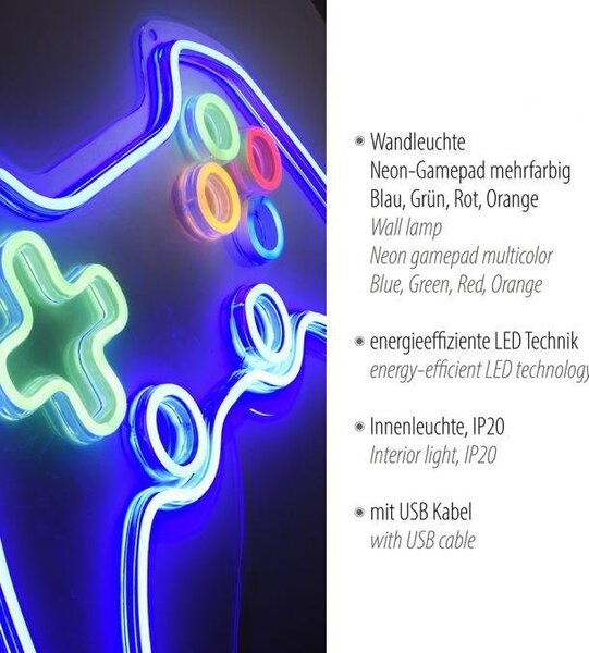 LD 85022-70 NEON-GAMER LED nástěnné svítidlo vícebarevné motiv gamepad ovladače USB dekorace - LEUCHTEN DIREKT / JUST LIGHT