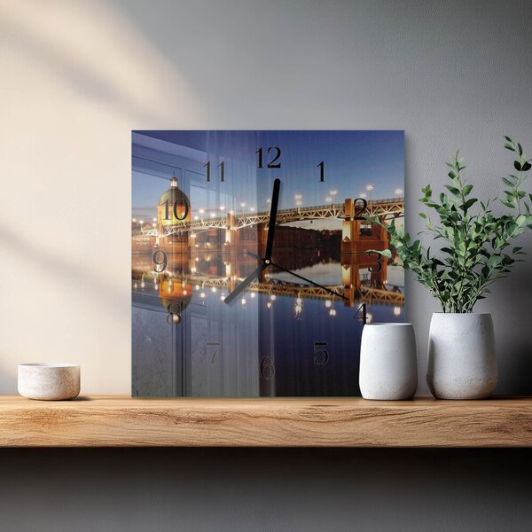 Skleněné hodiny na stěnu Říční most zskc-30x30-00178456