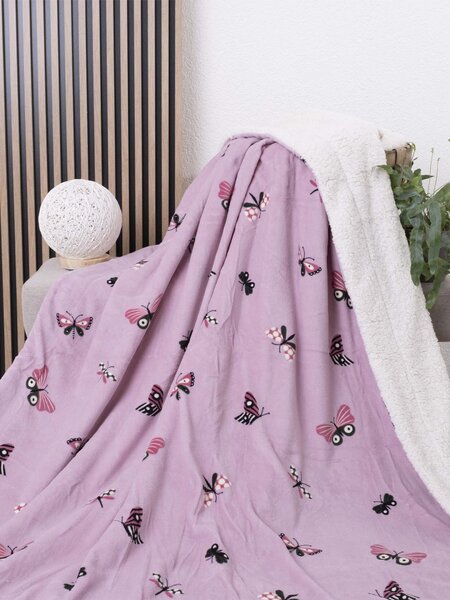 MK Lůžkoviny Beránková deka mikroplyš 150 × 200 cm – Motýlci růžové