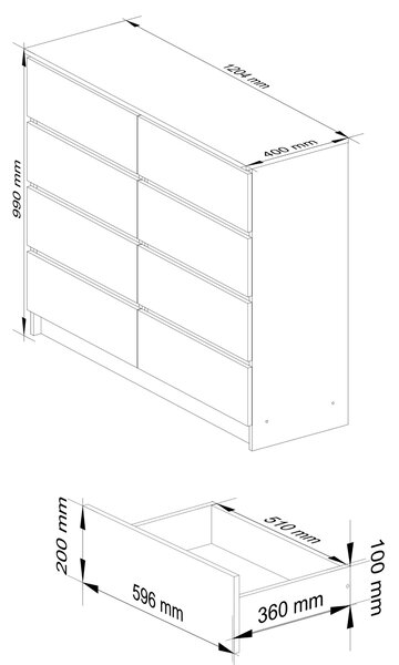Ak furniture Komoda Kuba 120 cm 8 šuplíků dub sonoma