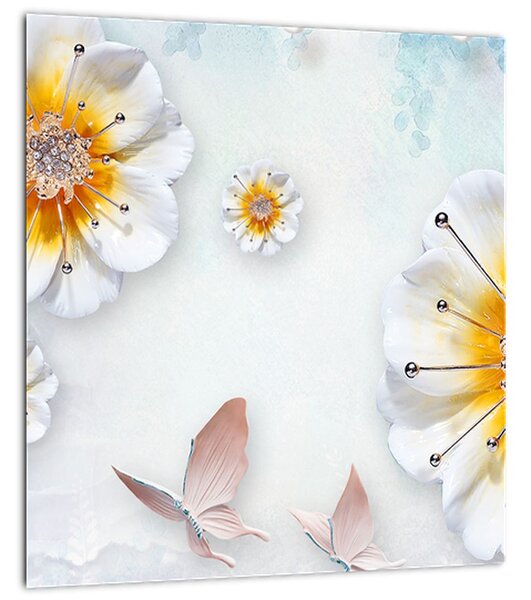Obraz - Kompozice s květy a motýly (30x30 cm)