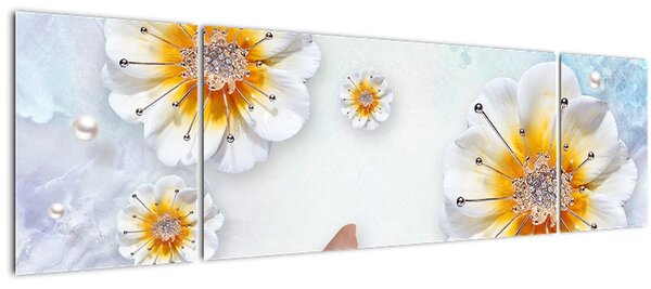 Obraz - Kompozice s květy a motýly (170x50 cm)