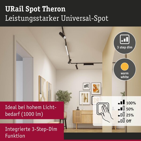 P 95696 URail lištový spot Theron spot 11W 3000K stmívatelné 230V černá mat - PAULMANN