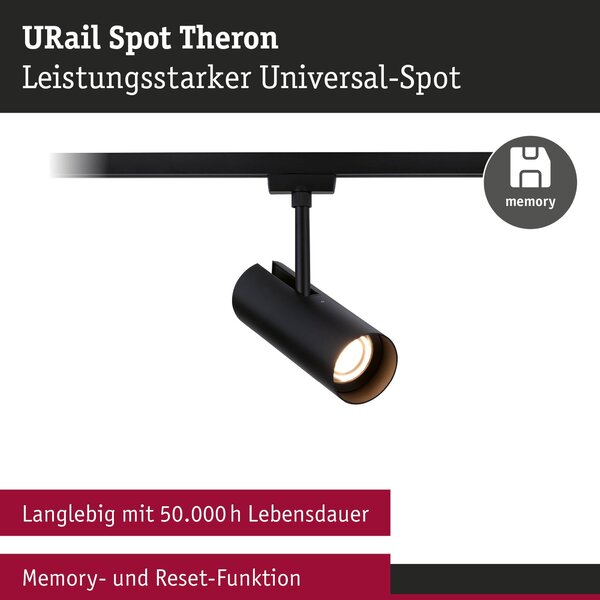 P 95696 URail lištový spot Theron spot 11W 3000K stmívatelné 230V černá mat - PAULMANN