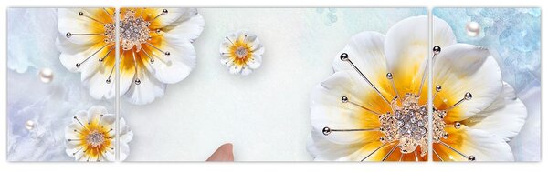 Obraz - Kompozice s květy a motýly (170x50 cm)