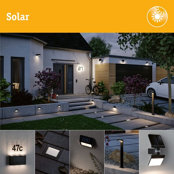 P 95705 Solární reflektor Flotas se soumrakovým a pohybovým čidlem (HF) IP65 3000K antracit - PAULMANN
