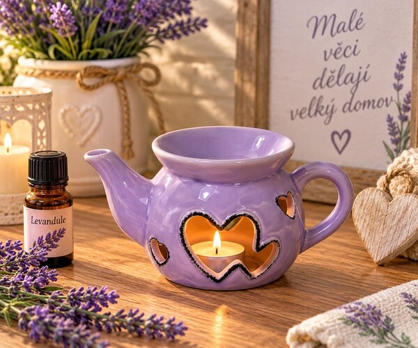 Aromalampa keramická konvička se srdíčky 9000395