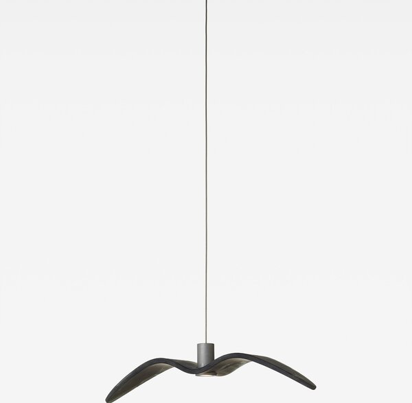 Designové závěsné svítidlo Brokis Night Birds Mini PC1386 Povrch Montury: Stříbrný elox, Barva skla: Šedá kouřová - masiv, Baldachýn: Kov - černý matovaný komaxit se strukturou
