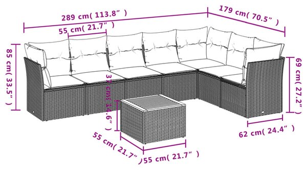 8dílná zahradní sedací souprava s poduškami béžová polyratan 3223679