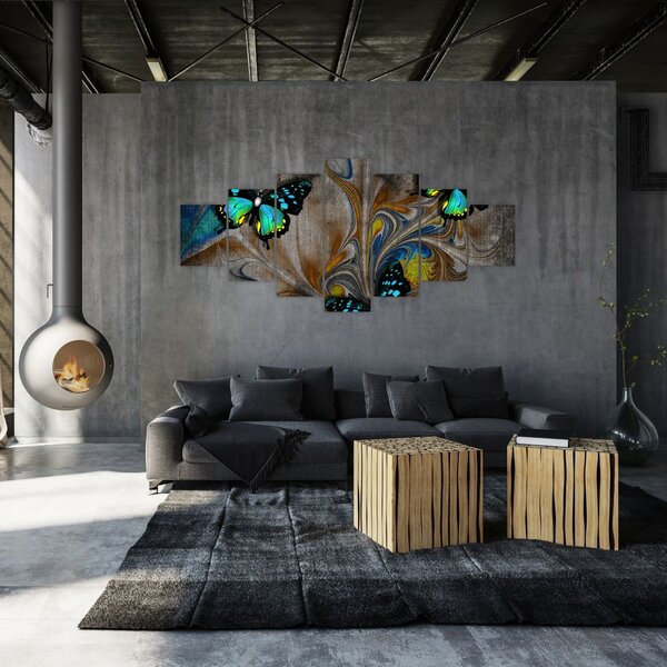 Obraz - Zářiví motýli na obraze (210x100 cm)