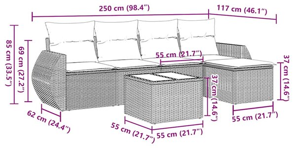6dílná zahradní sedací souprava a podušky světle šedá polyratan