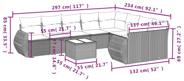 10dílná zahradní sedací souprava podušky světle šedá polyratan 3254189
