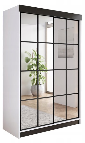 Skříň posuvná Kier bari 150x200x62 cm bílá/černá/dub sonoma/jasan