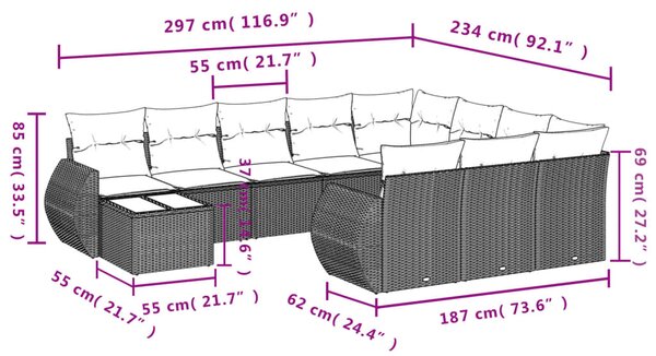 11dílný zahradní sedací souprava s poduškami béžový polyratan