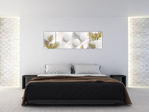Obraz - 3D kruhy s květinami (170x50 cm)