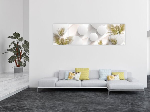 Obraz - 3D kruhy s květinami (170x50 cm)