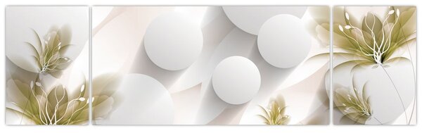 Obraz - 3D kruhy s květinami (170x50 cm)