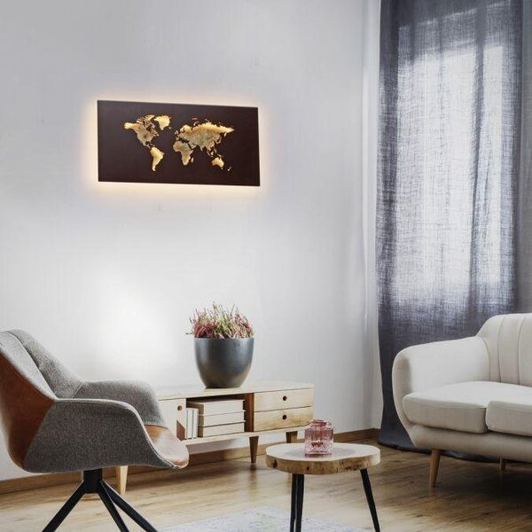 PN 9056-48 MAP LED nástěnné svítidlo barva rzi obraz s osvětlením mapa světa 3000K - PAUL NEUHAUS