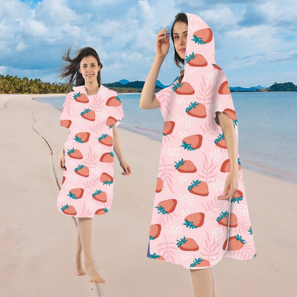 Plážové pončo STRAWBERRIES růžové 80x145 cm